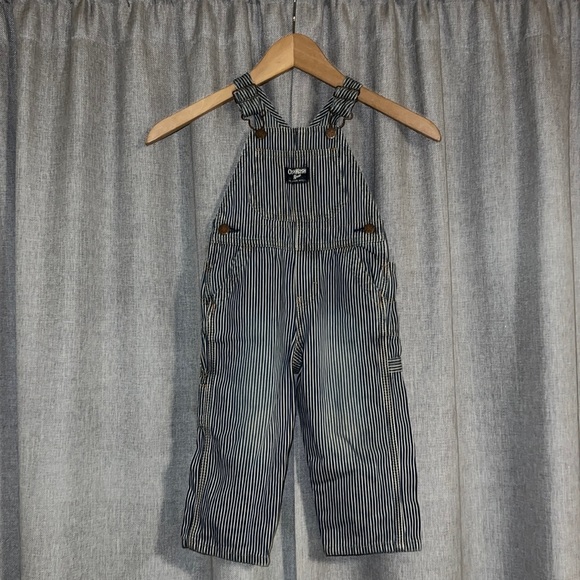 Size 18 Month Infant OshKosh Classic Railroad Stripe Overalls EUC - Picture 1 of 6